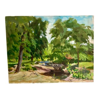 Vintage Impressionist Woodsy Landscape Oil Painting For Sale