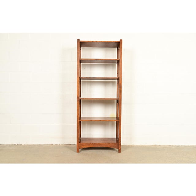 Mission Stickley Mission Oak Arts & Crafts Slatted Tall Bookcase For Sale - Image 3 of 11