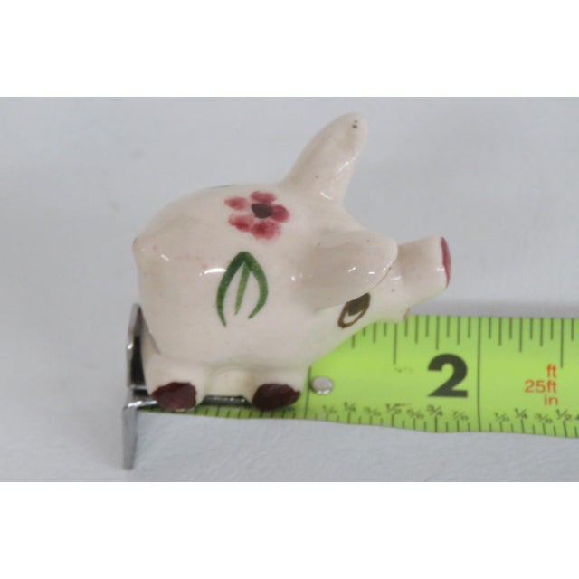 Miniature Ceramic Pig Figurine Hand Painted Mid Century Folk Art Style 4976b For Sale - Image 9 of 9