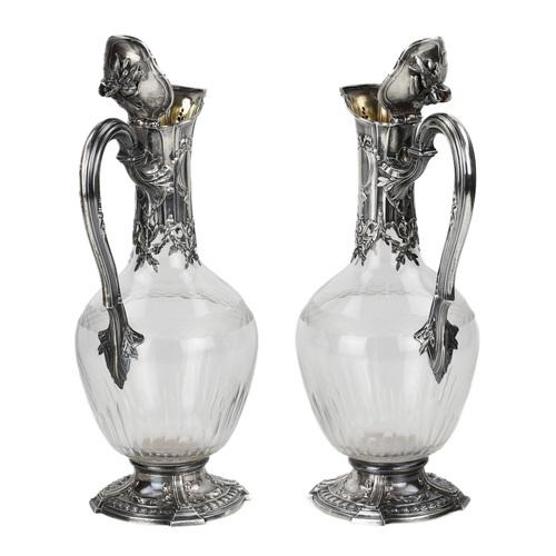 French Glass Wine Jugs in Silver, Set of 2 For Sale - Image 4 of 10