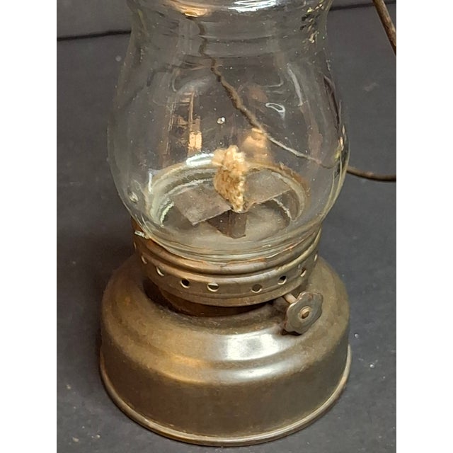 Metal Antique 1900s Brass Miniature Skater's Lantern Clear Globe Oil Lamp For Sale - Image 7 of 8