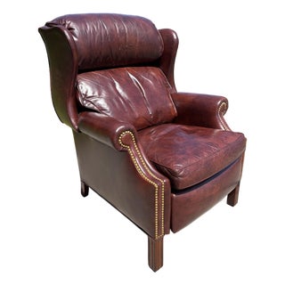 Vintage Hancock and Moore Burgundy Leather Wingback Chair/Recliner For Sale