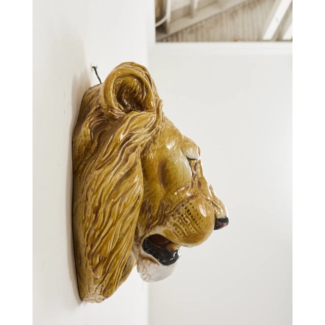 momollica France製 Vintage Moutal LYON Monumental Italian Majolica Glazed Ceramic Lions Head | Chairish