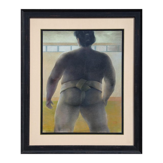 Modern Phyllis Steele Modern Pastel Figurative Drawing of a Sumo Wrestler in a Mawashi from Behind, 20th Century For Sale - Image 3 of 10