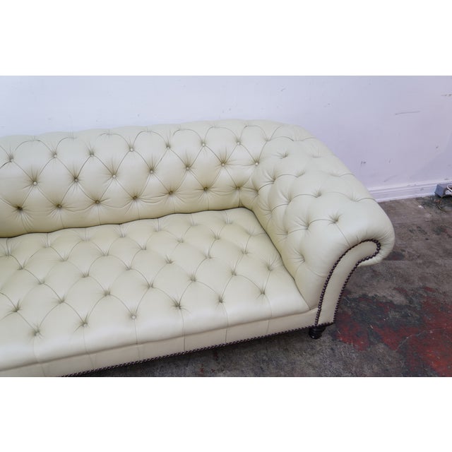 1990s 1990s George Smith Light Green Leather Chesterfield Sofa With Nailheads For Sale - Image 5 of 12