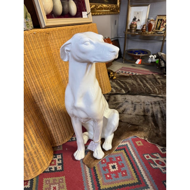 Vintage mid to late 20th century life size ceramic Italian greyhound dog. Marked “Vellum, made in Italy.” A striking,...