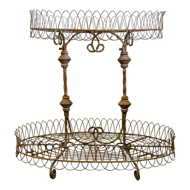 Vintage French Country Tiered Iron Plant Stand For Sale