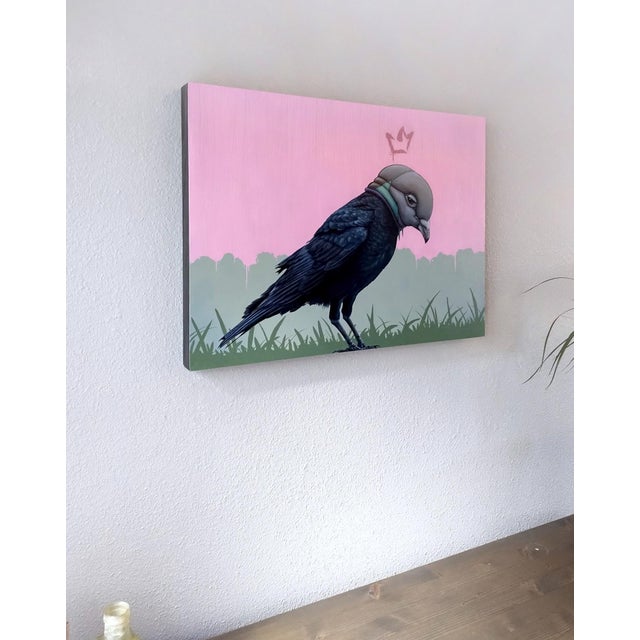 Street Art Masks We Wear, to Transform by 3rd Version (Ben Patterson) | Oil on cradled panel Bird wearing a mask. For Sale - Image 3 of 10