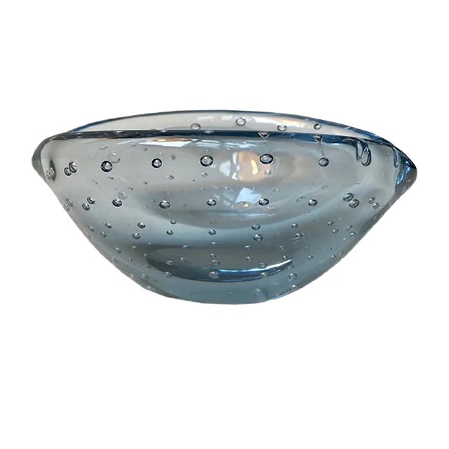 Blue Murano Bubble Glass Ashtray from Seguso, 1950s For Sale