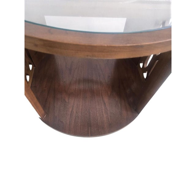 Mid-Century Modern Mid Century Modern Round Glass Top Walnut Side Table For Sale - Image 3 of 5