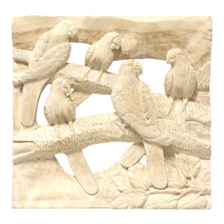 Mid 20th Century Avian Wood Carving - Parrots in a Tree For Sale