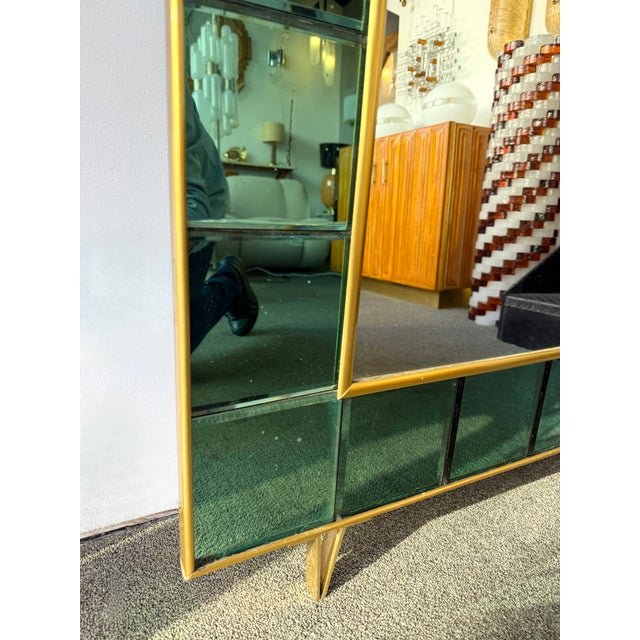 Extra Large Floor Mirror Green Glass and Brass by Cristal Art Italy, 1960s For Sale - Image 11 of 12