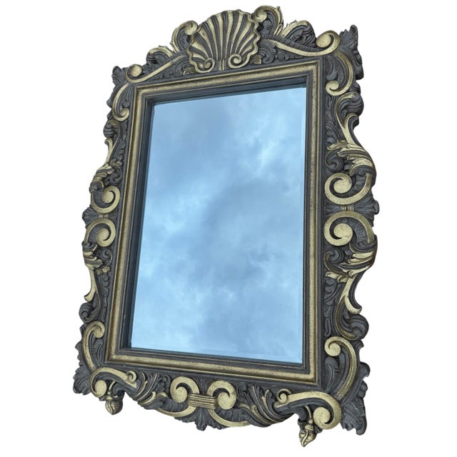 Gold Large Mid 20th Century Hollywood Regency Two-Tone Mirror With Shell Motif For Sale - Image 8 of 9