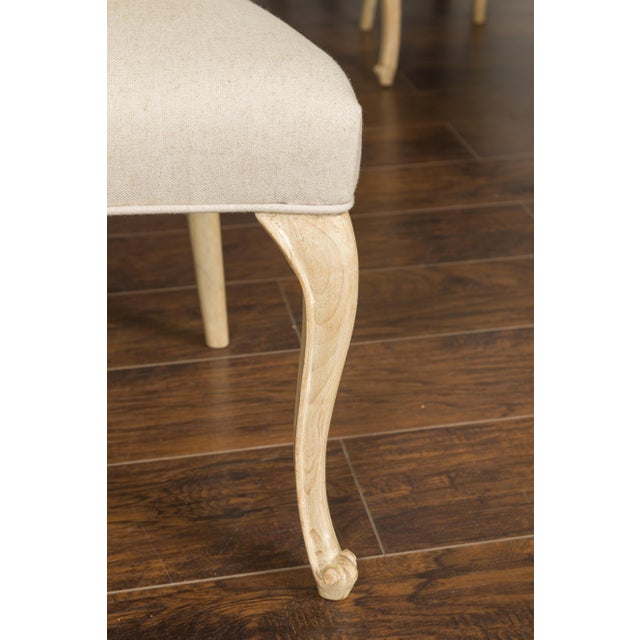Set of Six Italian Midcentury Bleached Walnut Dining Room Chairs with Scrolls For Sale - Image 11 of 12