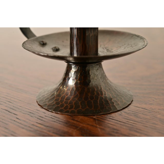 Metal Roycroft Arts & Crafts Hammered Copper Handled Candlesticks, Pair For Sale - Image 7 of 10