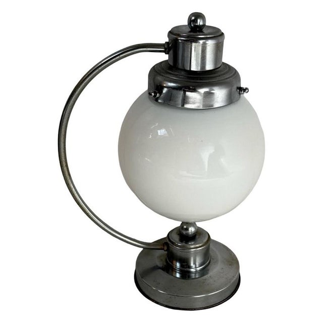 Silver Art Deco Style Table Lamp with Opaline Glass & Metal Base For Sale - Image 8 of 8