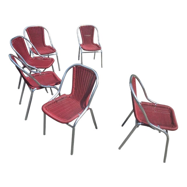 Red Aluminum Chair with Synthetic Weave, 1980s, Set of 6 For Sale