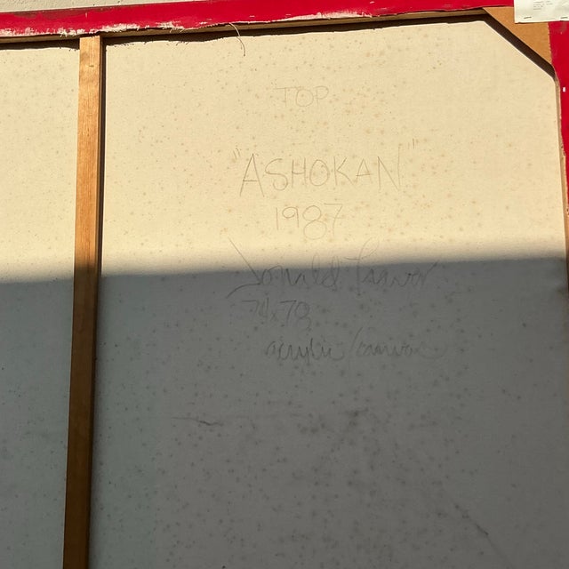 Red Vintage Boho Geometric Abstract Oil Painting on Canvas For Sale - Image 8 of 9