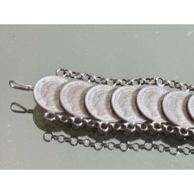 Vintage Mid Century Dutch 1941 10 Cent Coin Style Bracelet For Sale - Image 4 of 16
