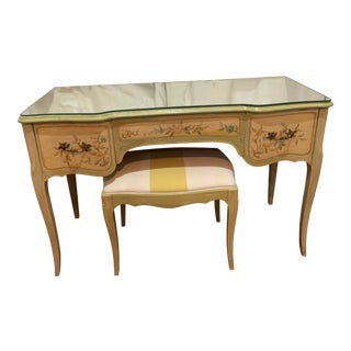 1930s John Widdicomb French Country Vanity With Stool - 2 Pieces For Sale