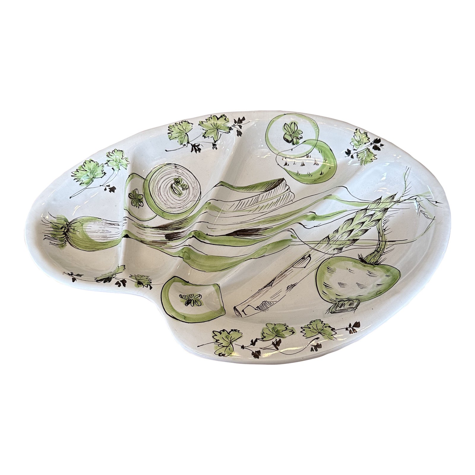 Vintage 1961 HandPainted Divided Vegetable Serving Dish, Made in Italy