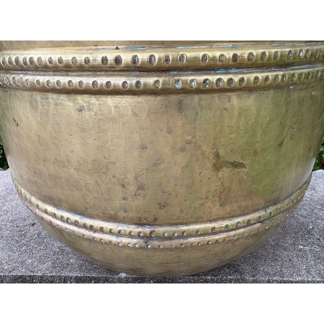 Metal Italian Hammered Brass Planter Stamped Egidio Casagrande For Sale - Image 7 of 10