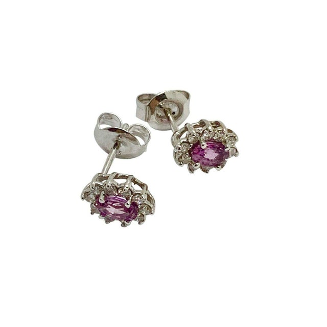 Traditional Diamond Sapphire Earrings 18k Gold Stud 0.90 TCW Certified For Sale - Image 3 of 8