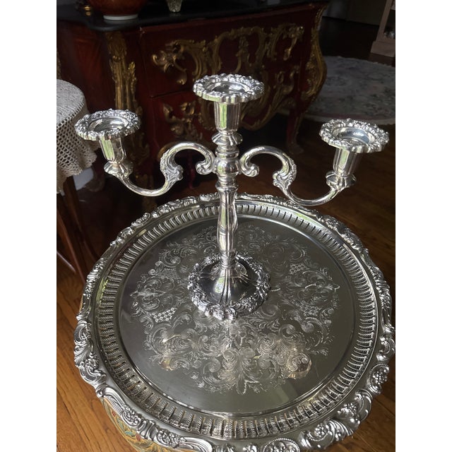 Midcentury Sheffield Silverplate Heavy 3 Arm Candelabra Made in Italy For Sale - Image 10 of 13