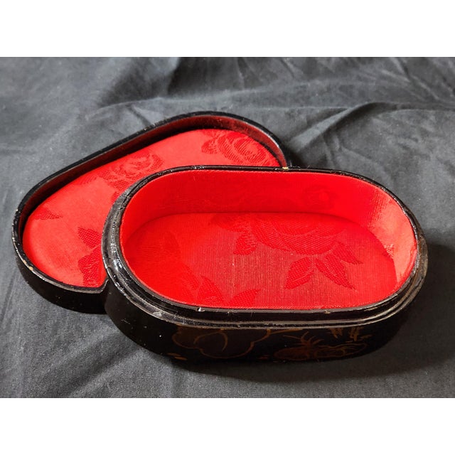 Japanese Vintage Japanese Lacquer Trinket Box Asian Makie Lidded Storage With Red Lining Decor For Sale - Image 3 of 8