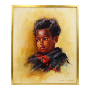 1950s Attributed to Jozsef Breznay Portrait Mixed Media Painting, Framed