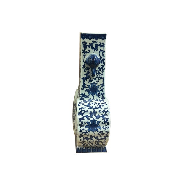 Oriental Blue White Heart Shape Flat Floral Elephant Ring Porcelain Vase For Sale In San Francisco - Image 6 of 12