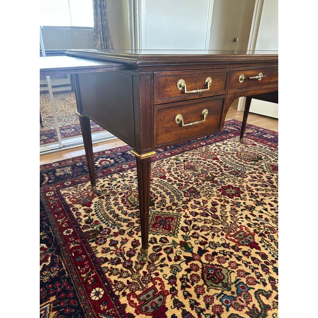 Early 20th Century John Widdicomb Mahogany Partner's Desk With Leather Top and Pull-Out Writing Slides For Sale - Image 9 of 16