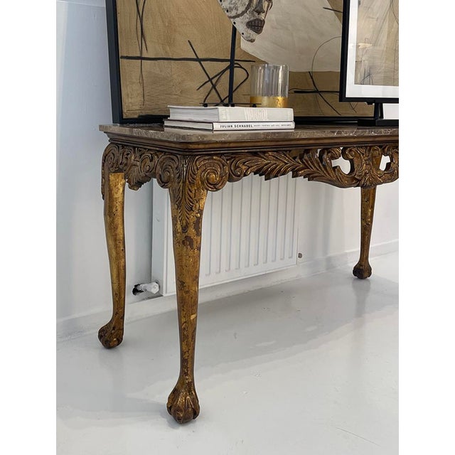 1990s 1990s Italian Style Giltwood Console Table With Marble Top, Carved Apron and Cabriole Legs For Sale - Image 5 of 7