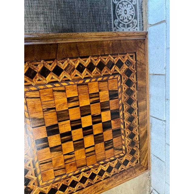 Wood Antique Victorian Style Checkerboard/ Chess Board Inlaid Game Table For Sale - Image 7 of 11