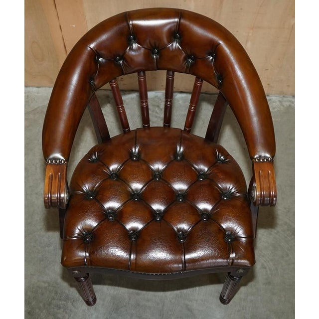 Set of Brown Leather Chesterfield Library Reading Armchairs For Sale - Image 4 of 18