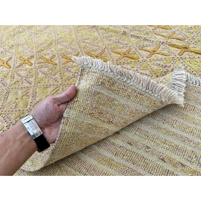 Handmade Mushwani Kilim Rug Muted Gold Wool Hand-Knotted Rug - 6'7" X 9'5" For Sale - Image 10 of 12