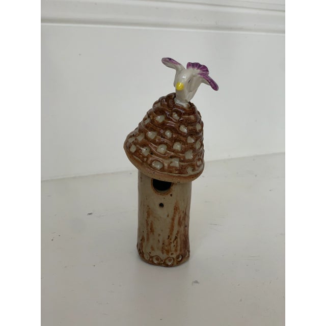 Mid 20th Century Pottery Bird Perched on Mushroom Top Figurines - a Pair For Sale - Image 5 of 12