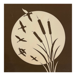 1970s James Omohundro Flying Duck and Cattails Serigraph