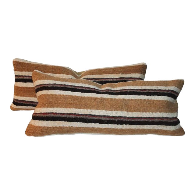 1940s Hand Woven Striped Weaving Pillows- Set of 2 For Sale