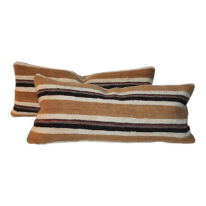 1940s Hand Woven Striped Weaving Pillows- Set of 2