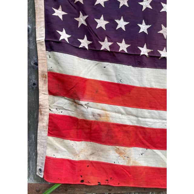 Textile 1920s Faded American Flag 48 Star Cotton Natural Wear For Sale - Image 7 of 8