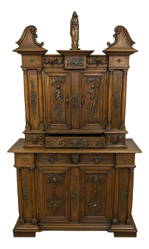 Bellifontain Cabinet in Oak and Marble attributed to the Ribaillier House