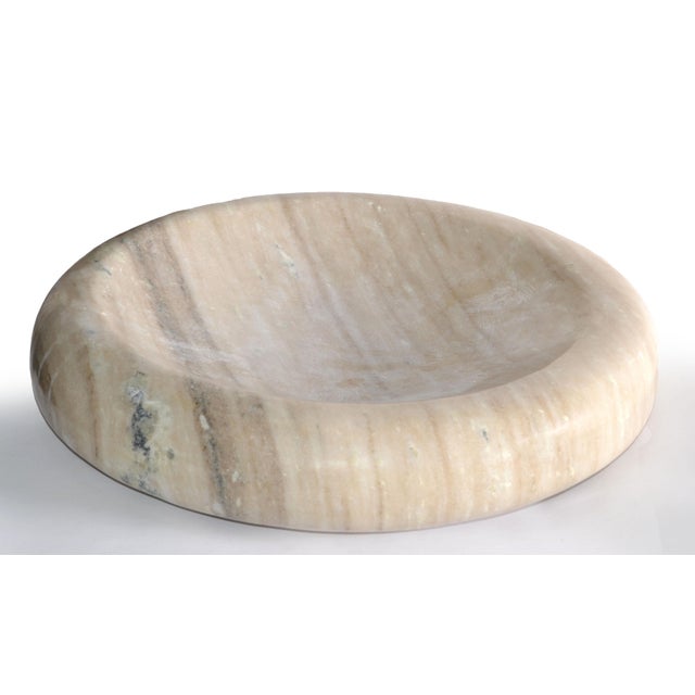 Mid-Century Modern Round Tan Beige Carrara Marble Bowl Centerpiece Italy For Sale - Image 12 of 12