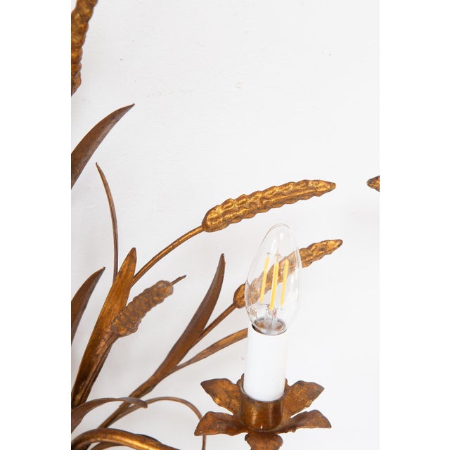 Mid-Century Modern Italian Gilt Metal Wall Sconces with Leaves and Ears of Wheat, 1960s, Set of 2 For Sale - Image 3 of 7
