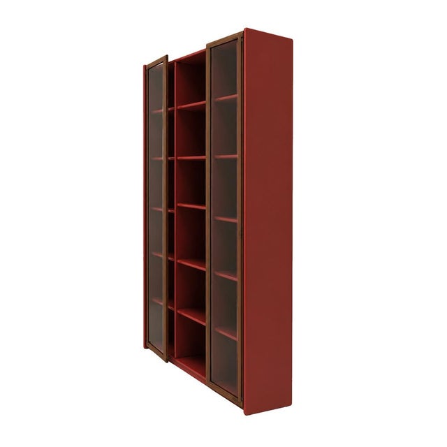 Afra & Tobia Scarpa Mid-Century Modern Italian Red Lacquer and Glass Showcase by Afra & Tobia Scarpa, 1960s For Sale - Image 4 of 11