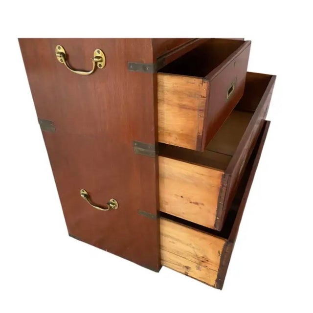English Mahogany Campaign Chest With Secretaire Desk For Sale In Tampa - Image 6 of 11
