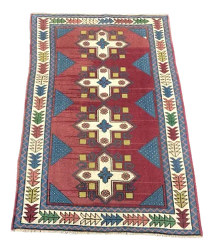1960s Vintage Turkish Traditional Oushak Pastel Red Rug- 4′2″ × 6′3″