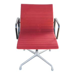 1950s Herman Miller Aluminium Chair with Red Fabric