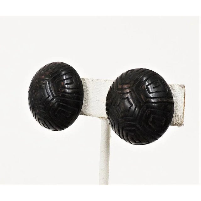 Brown Vintage 1970s Crown Trifari Brown Round Domed Maze Clip Earrings - 2 Pieces For Sale - Image 8 of 9