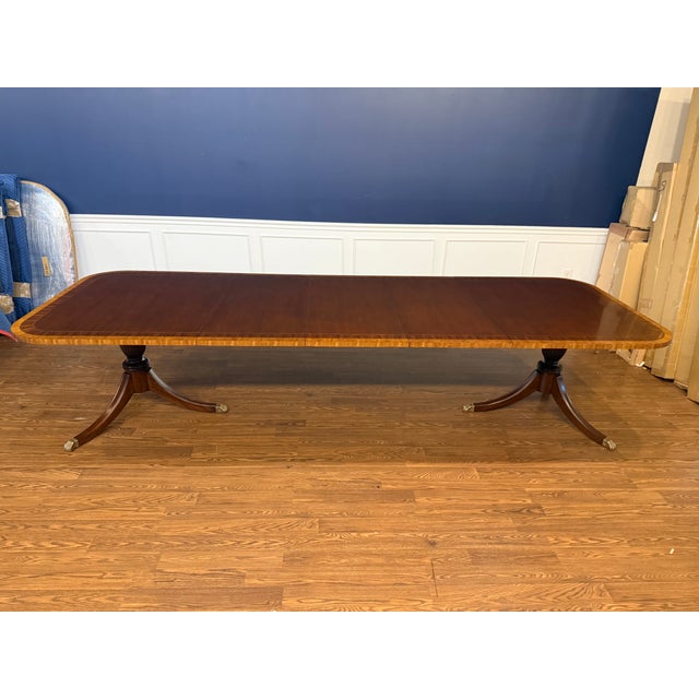 Traditional Traditional Multi-Banded Mahogany Double Pedestal Dining Table - Showroom Sample For Sale - Image 3 of 15